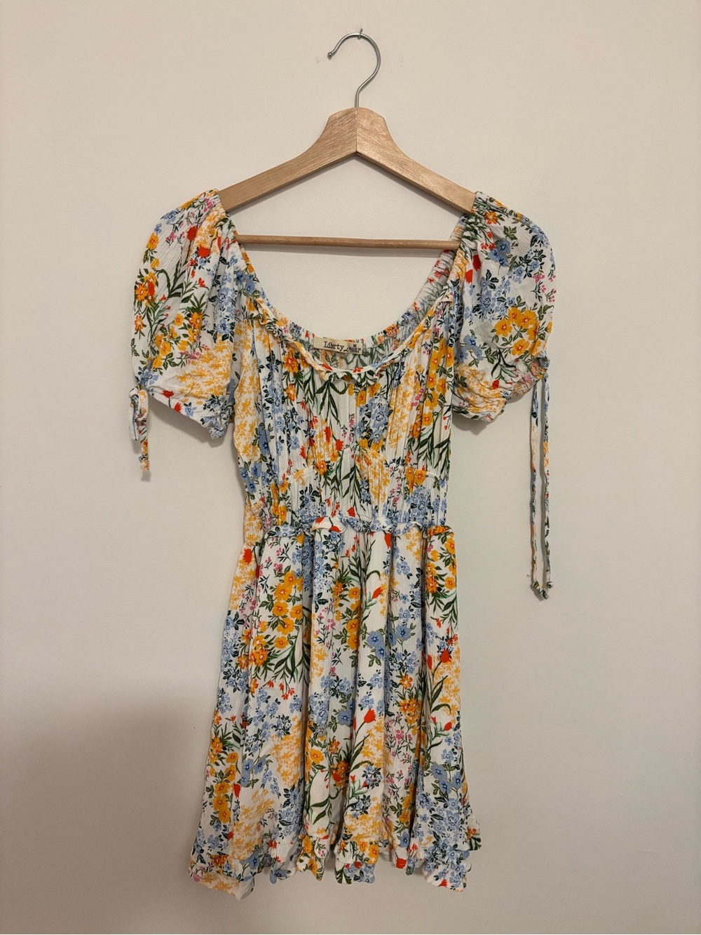White Mini Dress with Yellow and Blue Floral Print